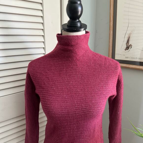 BARTOLINI Sweater Womens Small Dark Pink Mock Neck Pullover Wool Cashmere Blend - Picture 2 of 9